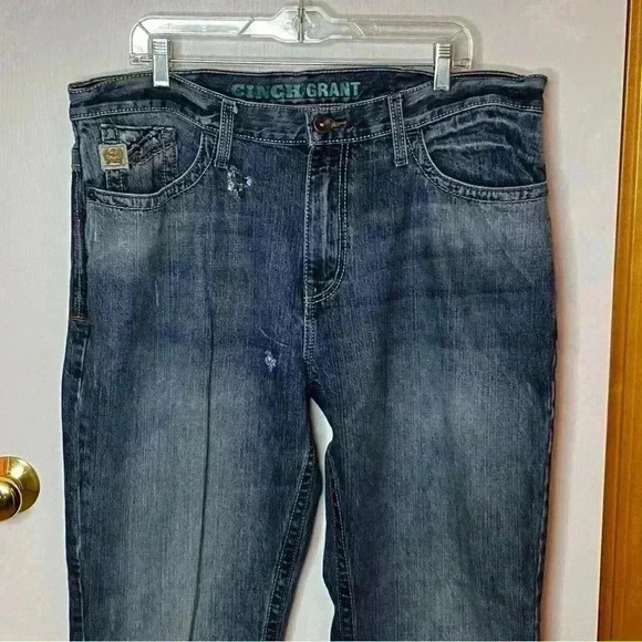 Cinch Grant Straight Leg Denim Jeans Men 38x32 Blue Distressed Relaxed Cowboy - Picture 2 of 13